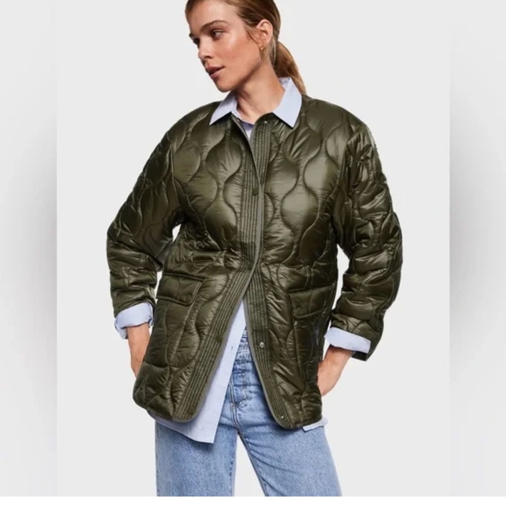 Mango Olive Quilted Jacket Oversized